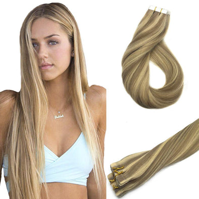 Ombre Light Blonde Highlighted Golden Blonde 20pcs 50g Straight Tape in Hair Extensions Lab Hairs 