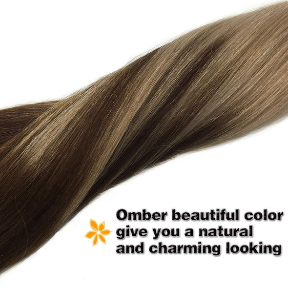 Chocolate Brown Fading to Dirty Blonde 7pcs 120g Clip in Human Hair Extensions Lab Hairs 