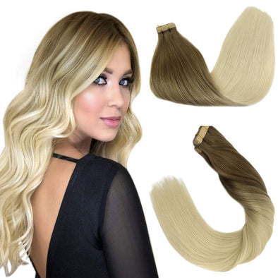 Ombre Ash Brown to Platinum Blonde 20pcs 50g Straight Tape in Hair Extensions Lab Hairs 