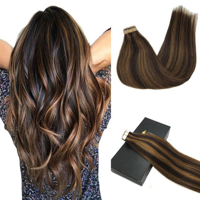 Ombre Dark Brown Highlighted Chestnut Brown 20pcs 50g Straight Tape in Hair Extensions Lab Hairs 