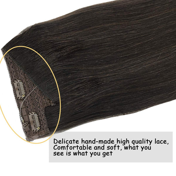 Dark Brown Flip in Halo Hair Extensions Lab Hairs 