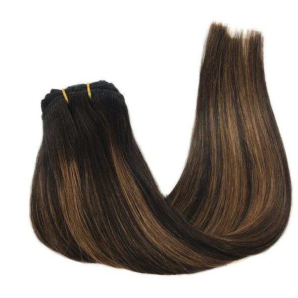 Balayage Natural Black to Chestnut Brown 7pcs 120g Clip in Human Hair Extensions Lab Hairs 