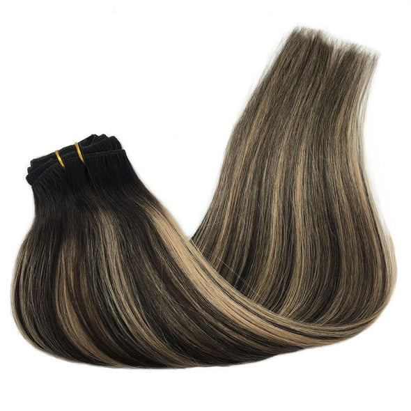 Natural Black to Light Blonde 7pcs 120g Clip in Human Hair Extensions Lab Hairs 