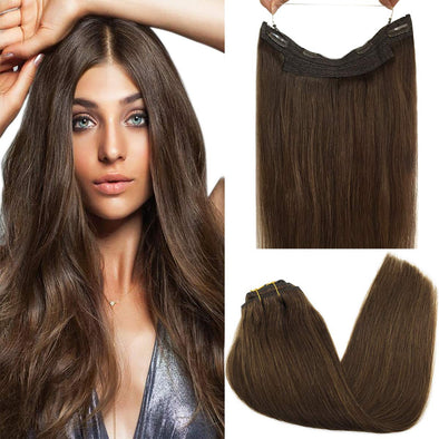 Chocolate Brown Flip in Halo Hair Extensions Lab Hairs 