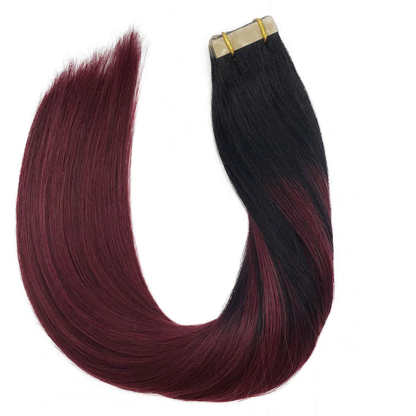 Balayage Jet Black to Red Ombre 20pcs 50g Straight Tape in Hair Extensions Lab Hairs 