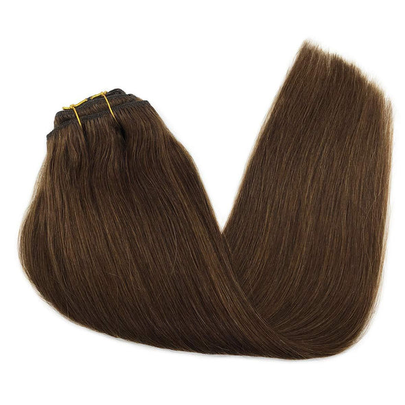 Chocolate Brown 7pcs 120g Clip in Human Hair Extensions Lab Hairs 