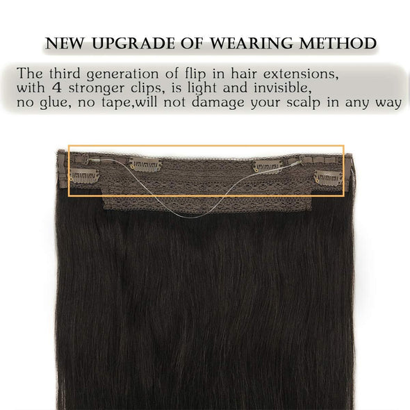 Natural Black Flip in Halo Hair Extensions Lab Hairs 