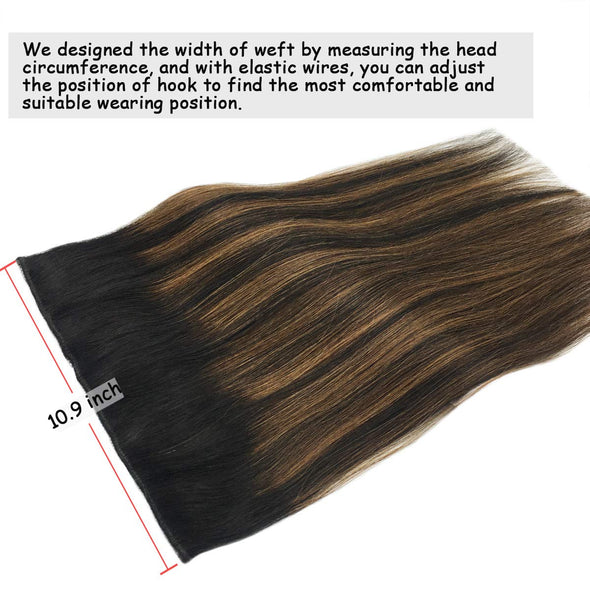 Ombre Natural Black Mixed Chestnut Brown Flip in Halo Hair Extensions Lab Hairs 