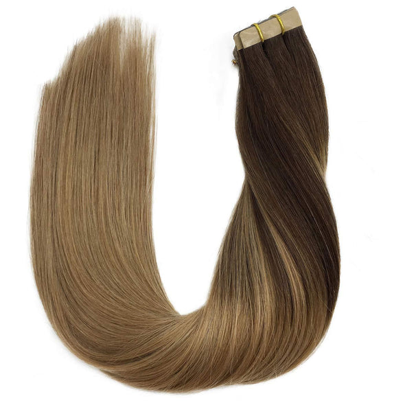 Chocolate Brown to Dirty Blonde 20pcs 50g Straight Tape in Hair Extensions Lab Hairs 