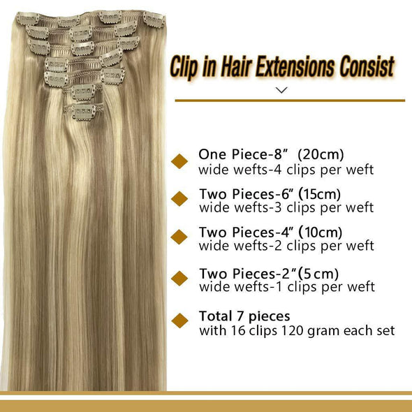 Highlighted Blonde Light Blonde Mixed Golden Blonde 7pcs 120g Clip in Human Hair Extensions Lab Hairs 