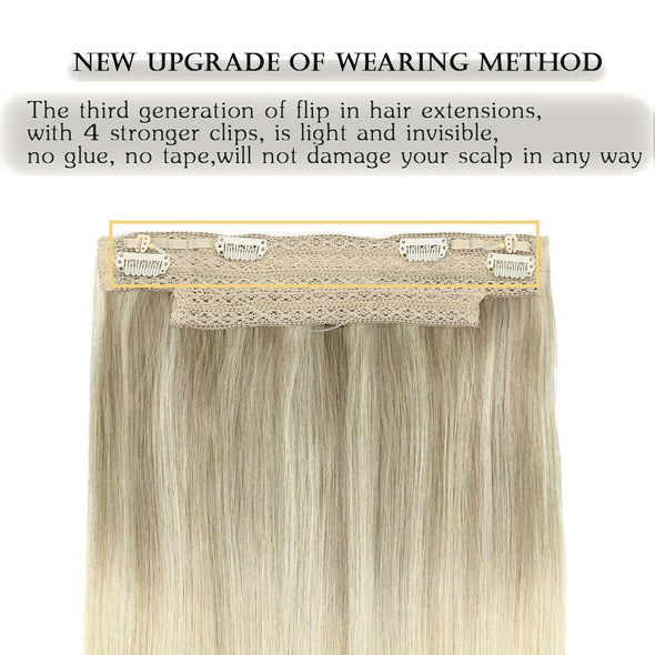 Ombre Ash Blonde to Golden Blonde Mixed Platinum Blonde Flip in Halo Hair Extensions Lab Hairs 