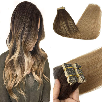 Chocolate Brown to Dirty Blonde 20pcs 50g Straight Tape in Hair Extensions Lab Hairs 