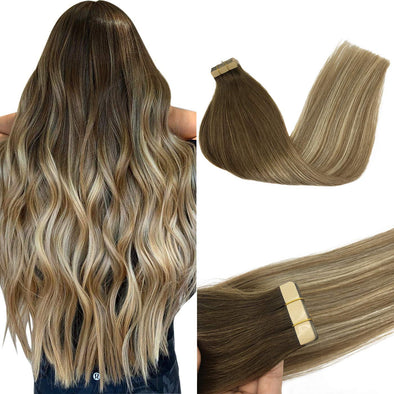 Walnut Brown to Ash Brown and Bleach Blonde 20pcs 50g Straight Tape in Hair Extensions Lab Hairs 