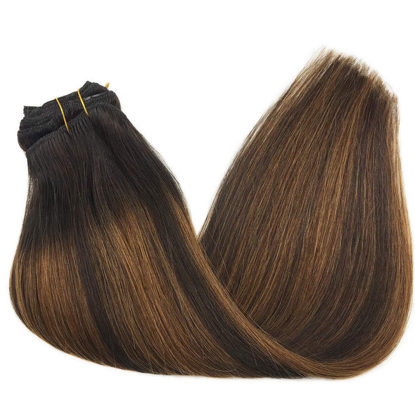 Balayage Dark Brown to Chestnut Brown 7pcs 120g Clip in Human Hair Extensions Lab Hairs 