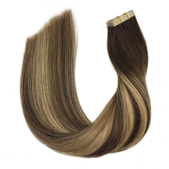 Ombre Chocolate Brown to Honey Blonde 20pcs 50g Straight Tape in Hair Extensions Lab Hairs 
