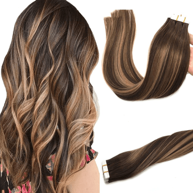 Ombre Chocolate Brown to Caramel Blonde 20pcs 50g Straight Tape in Hair Extensions Lab Hairs 